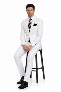 Mens 2 Button Classic Fit Basic Poplin Suit in White