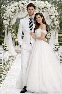 Mens 2 Button Classic Fit Basic Poplin Suit in White