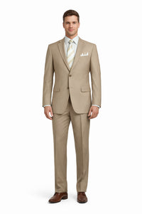 Mens 2 Button Classic Fit Pleated Pant Suit in Khaki