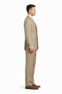 Mens 2 Button Classic Fit Pleated Pant Suit in Khaki