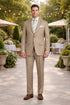 Mens 2 Button Classic Fit Pleated Pant Suit in Khaki