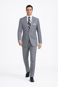 Mens 2 Button Classic Poplin Grey Suit
