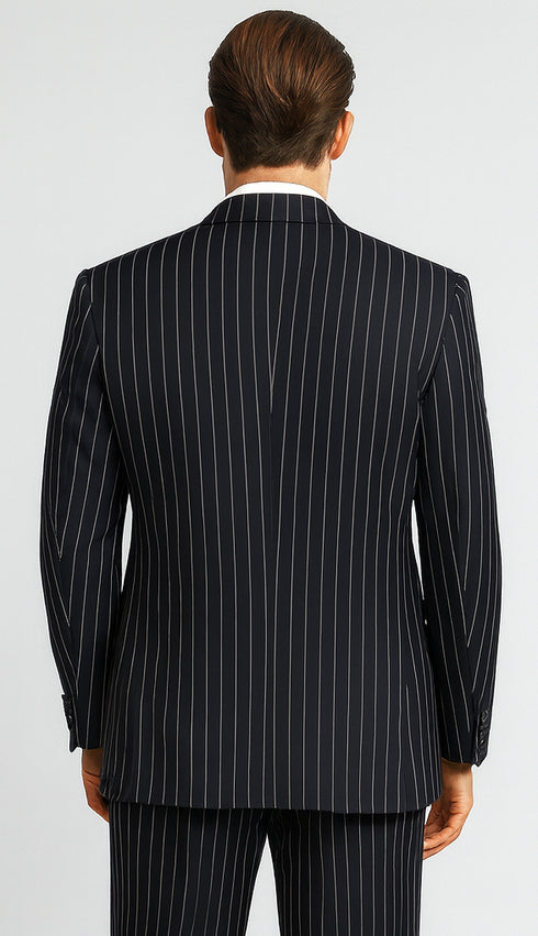 Mens 2 Button Gangster Pinstripe Pattern Suit in Black