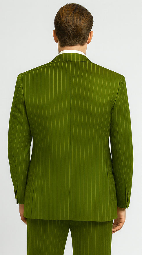 Mens 2 Button Gangster Pinstripe Pattern Suit in Black