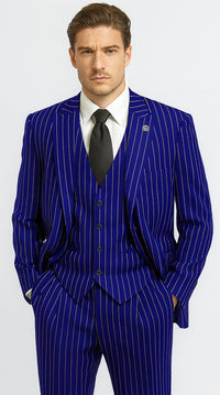 Mens 2 Button Gangster Pinstripe Pattern Suit in Black