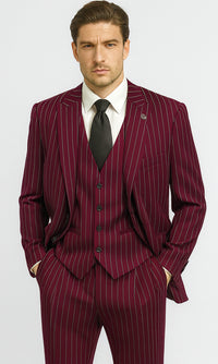 Mens 2 Button Gangster Pinstripe Pattern Suit in Black