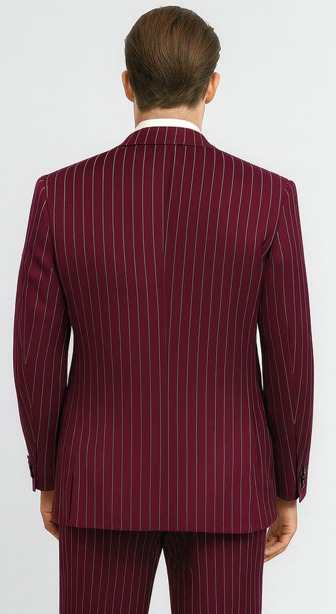 Mens 2 Button Gangster Pinstripe Pattern Suit in Black