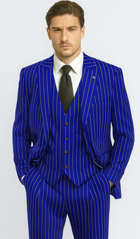 Mens 2 Button Gangster Pinstripe Pattern Suit in Black
