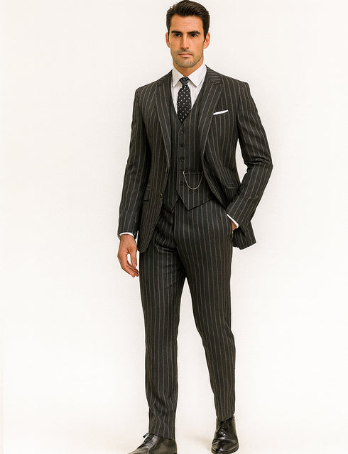 Mens 2 button Gangster Pinstripe Suit in Black & White