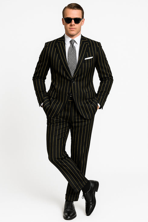 Mens 2 button Gangster Pinstripe Suit
