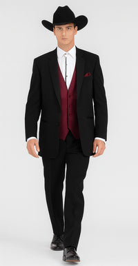 Mens 2 Button Western Cowboy Tuxedo in Black