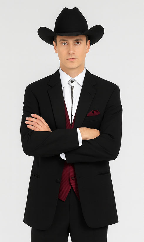 Mens 2 Button Western Cowboy Tuxedo in Black