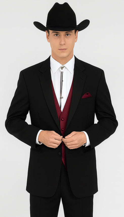 Mens 2 Button Western Cowboy Tuxedo in Black