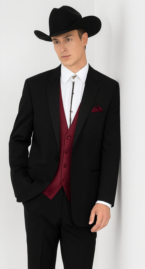 Mens 2 Button Western Cowboy Tuxedo in Black