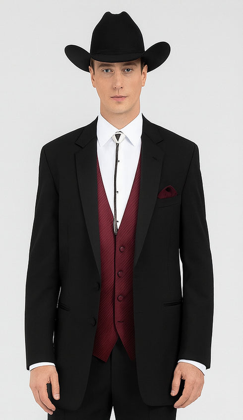 Mens 2 Button Western Cowboy Tuxedo in Black