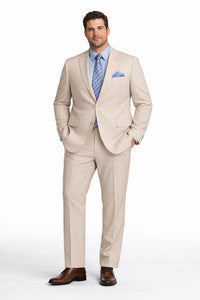 Men's 2PC Summer Seersucker Modern Fit Suit in Tan Pinstripe
