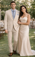 Men's 2PC Summer Seersucker Modern Fit Suit in Tan Pinstripe
