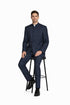 Mens 5 Button Mandarin Collar Suit in Navy Pinstripe