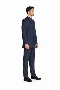 Mens 5 Button Mandarin Collar Suit in Navy Pinstripe