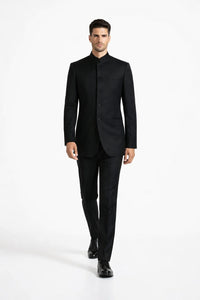 Mens 5 Button Mandarin Collar Tuxedo Suit in Black
