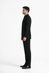 Mens 5 Button Mandarin Collar Tuxedo Suit in Black