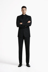 Mens 5 Button Mandarin Collar Tuxedo Suit in Black