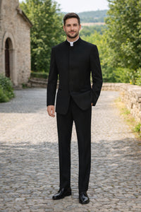 Mens 5 Button Mandarin Collar Tuxedo Suit in Black
