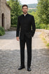 Mens 5 Button Mandarin Collar Tuxedo Suit in Black