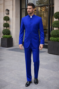 Mens 5 Button Mandarin Collar Tuxedo Suit in Navy