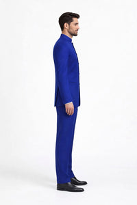 Mens 5 Button Mandarin Collar Tuxedo Suit in Navy