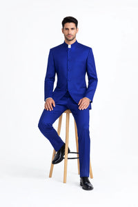 Mens 5 Button Mandarin Collar Tuxedo Suit in Navy