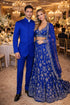 Mens 5 Button Mandarin Collar Tuxedo Suit in Navy