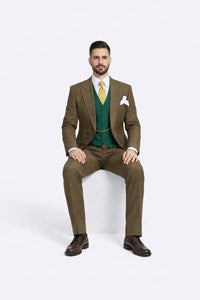 Al Capone Outfit for Men Brown Double Breasted Suit $179 + Hunter Green Vest $59