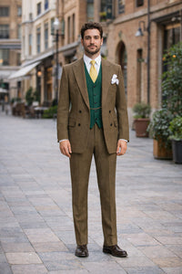 Al Capone Outfit for Men Brown Double Breasted Suit $179 + Hunter Green Vest $59