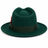 Gangster 100% Australian Wool Crushable Mens Fedora Hat - Removable Feather Gangster Hunter Green Mens Fedora Hat