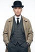 Mens Beige Vintage Style Trenchcoat Overcoat + Suit + Hat – Classic Long Trench Coat Inspired by Peaky Blinders Formal 1920s Package