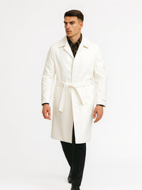 Men's Belted Wool Topcoat – White Alberto Belt Overcoat for Winter Style