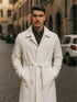 Men's Belted Wool Topcoat – White Alberto Belt Overcoat for Winter Style