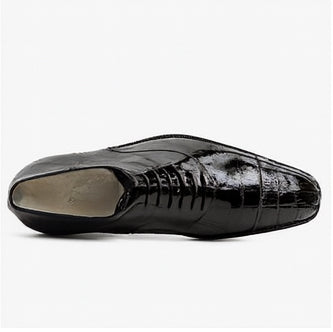 Mens Belvedere Mare Eel & Ostrich Cap Toe Dress Shoe in Black