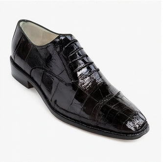 Mens Belvedere Mare Eel & Ostrich Cap Toe Dress Shoe in Black
