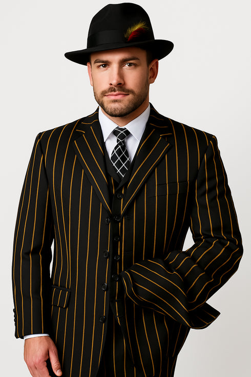 Black And Gold Stripe Suit - Vested Suit