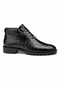 Belvedere Gallardo Men's Shoes Black Exotic Caiman Crocodile Derby Split-toe Boots