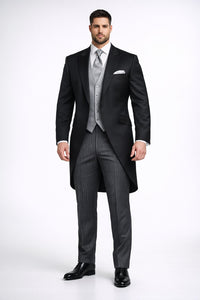Cutaway Tuxedo - Black Peak Lapel Long Single Breasted Suit Perfect For Wedding or Musicians
