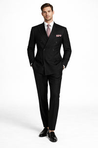 Mens Black Double Breasted Suit - Mens Classic Double Breasted Luxury Wool Feel Suit in Black