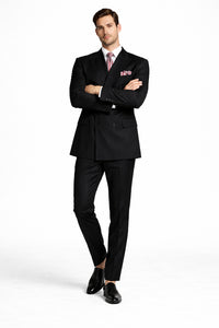 Mens Black Double Breasted Suit - Mens Classic Double Breasted Luxury Wool Feel Suit in Black