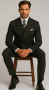 Mens Black Double Breasted Suit - Mens Classic Double Breasted Poplin Suit in Black