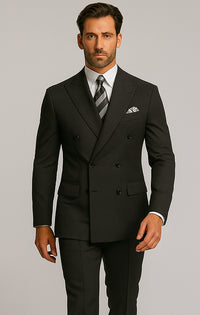 Mens Black Double Breasted Suit - Mens Classic Double Breasted Poplin Suit in Black