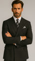 Mens Black Double Breasted Suit - Mens Classic Double Breasted Poplin Suit in Black