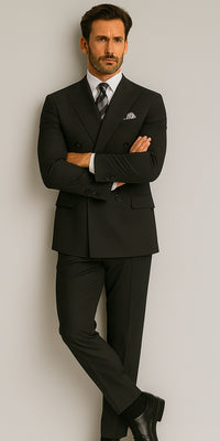 Mens Black Double Breasted Suit - Mens Classic Double Breasted Poplin Suit in Black