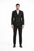 Mens Black Double Breasted Suit - Men's Slim Fit Double Breasted Wedding Suit with Gold Buttons in Black